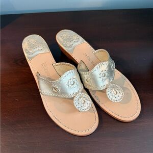 Jack Rogers Gold Sandals with Whipstitch Detailing